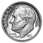 1951 Roosevelt Dime 50-Coin Roll BU