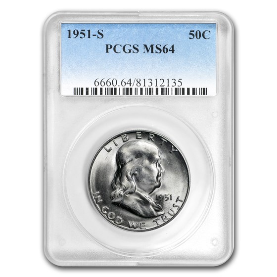 1951-S Franklin Half Dollar MS-64 PCGS 1951-S Franklin Half Dollar MS-64 PCGS