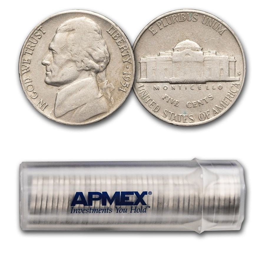 1951-S Jefferson Nickel 40-Coin Roll Avg Circ