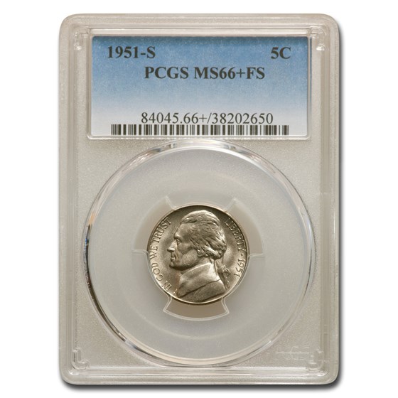 1951-S Jefferson Nickel MS-66+ PCGS (FS) 1951-S Jefferson Nickel MS-66+ PCGS (FS)