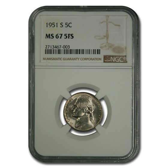 1951-S Jefferson Nickel MS-67 NGC (FS) 1951-S Jefferson Nickel MS-67 NGC (FS)