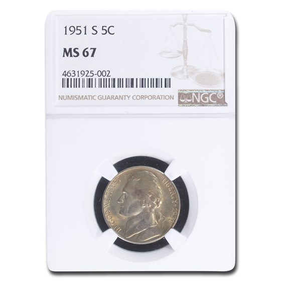 1951-S Jefferson Nickel MS-67 NGC 1951-S Jefferson Nickel MS-67 NGC