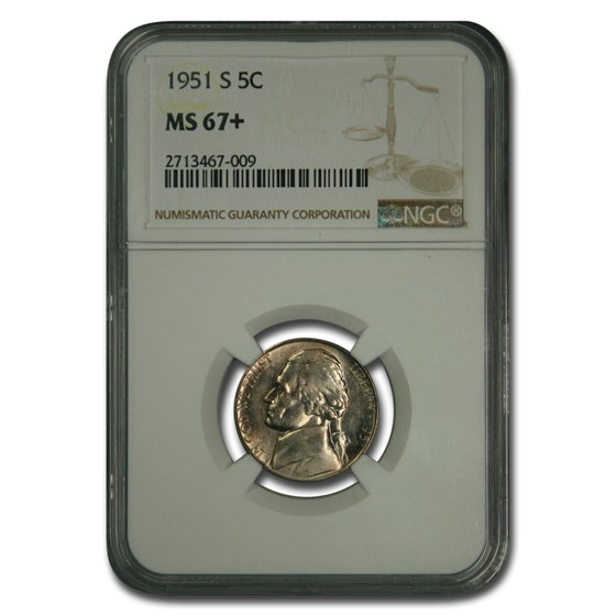 1951-S Jefferson Nickel MS-67+ NGC 1951-S Jefferson Nickel MS-67+ NGC