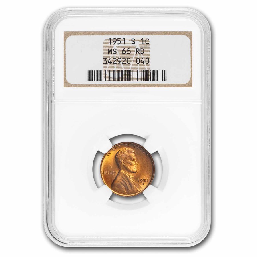 1951-S Lincoln Cent MS-66 NGC (Red)
