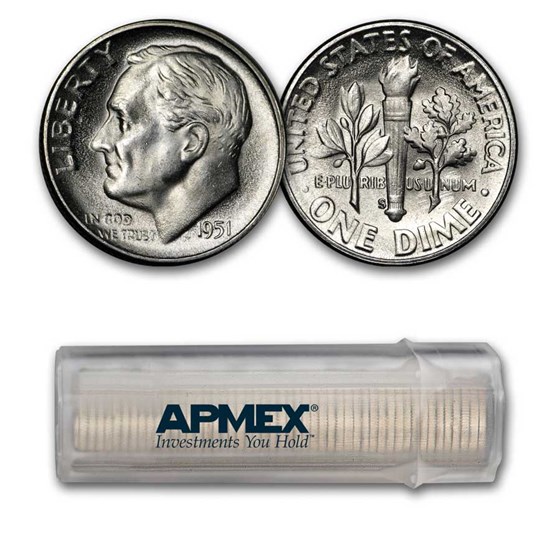 1951-S Roosevelt Dime 50-Coin Roll BU 1951-S Roosevelt Dime 50-Coin Roll BU