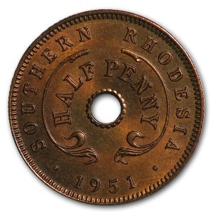 1951 Southern Rhodesia 1/2 Penny George VI BU (Red) 1951 Southern Rhodesia 1/2 Penny George VI BU (Red)