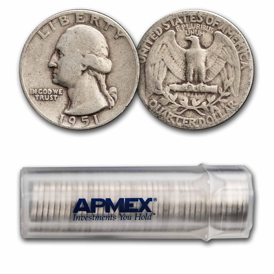 1951 Washington Quarter 40-Coin Roll Avg Circ