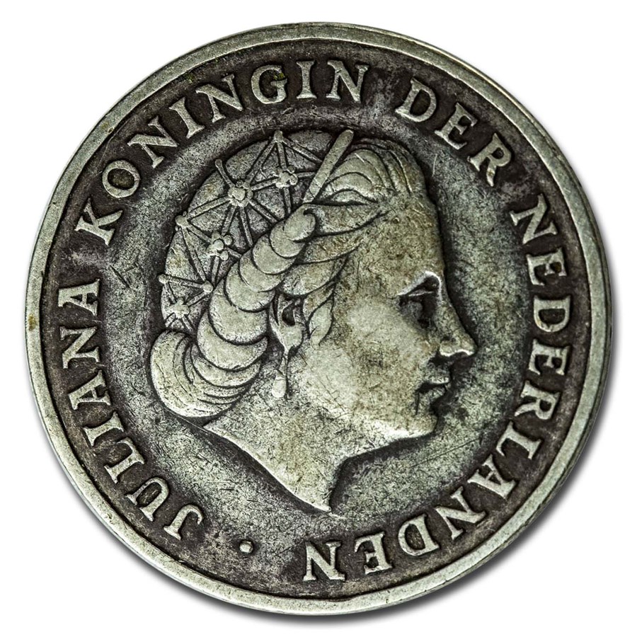 1952-1970 Netherlands Antilles Silver 1 Gulden VF-XF