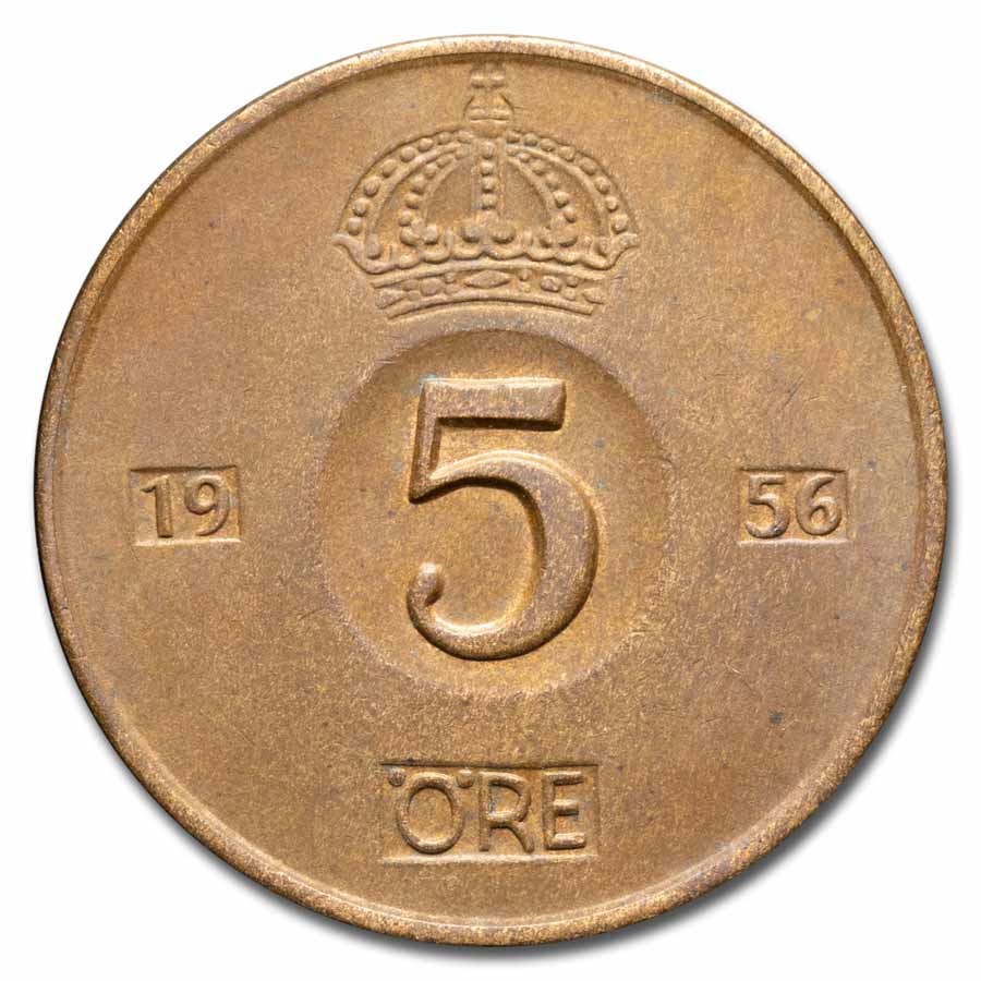 1952-1971 Sweden Bronze 5 Ore Avg Circ