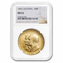 1952-B Liechtenstein Gold 100 Franken MS-62 NGC