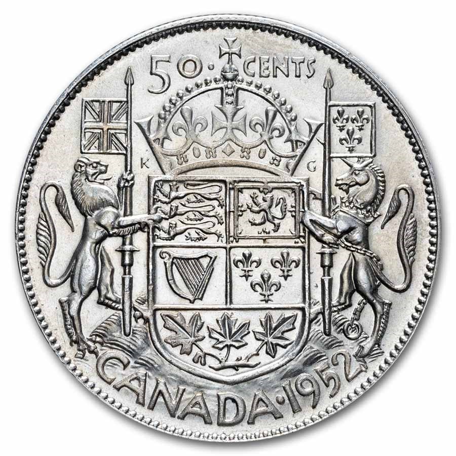1952 Canada Silver 50 Cents George VI AU