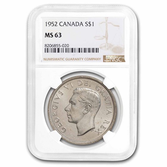 1952 Canada Silver Dollar George VI MS-63 NGC 1952 Canada Silver Dollar George VI MS-63 NGC