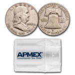 1952-D Franklin Half Dollar 20-Coin Roll Avg Circ