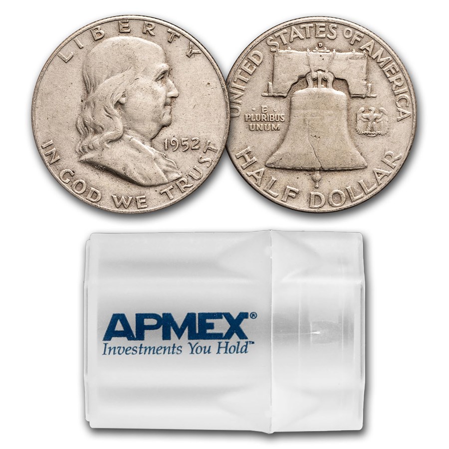 1952-D Franklin Half Dollar 20-Coin Roll Avg Circ