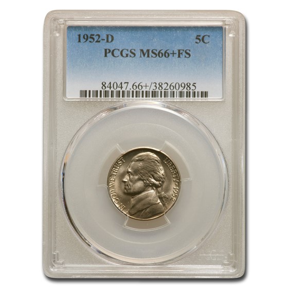 1952-D Jefferson Nickel MS-66+ PCGS (FS) 1952-D Jefferson Nickel MS-66+ PCGS (FS)
