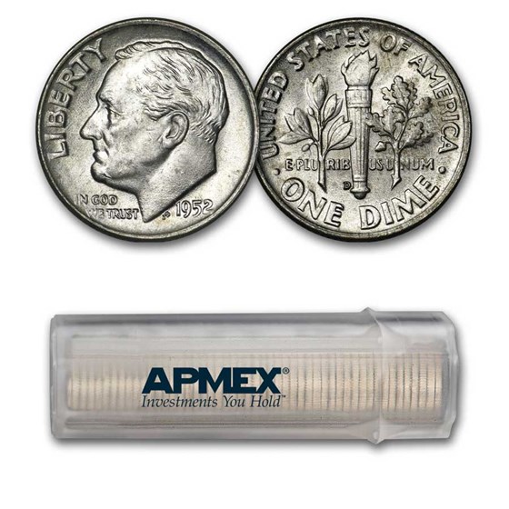 1952-D Roosevelt Dime 50-Coin Roll BU 1952-D Roosevelt Dime 50-Coin Roll BU