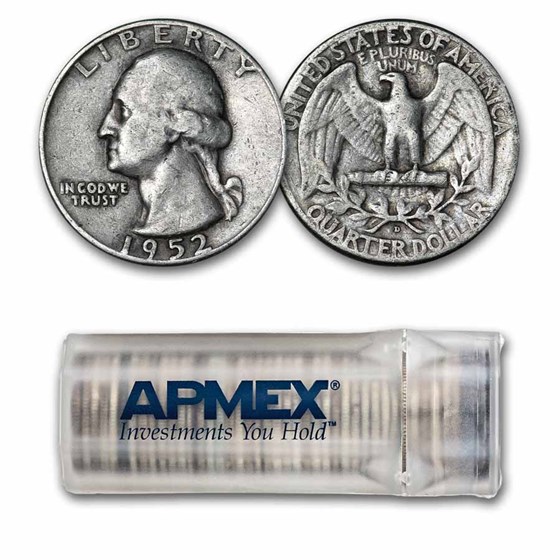 1952-D Washington Quarter 40-Coin Roll Avg Circ 1952-D Washington Quarter 40-Coin Roll Avg Circ