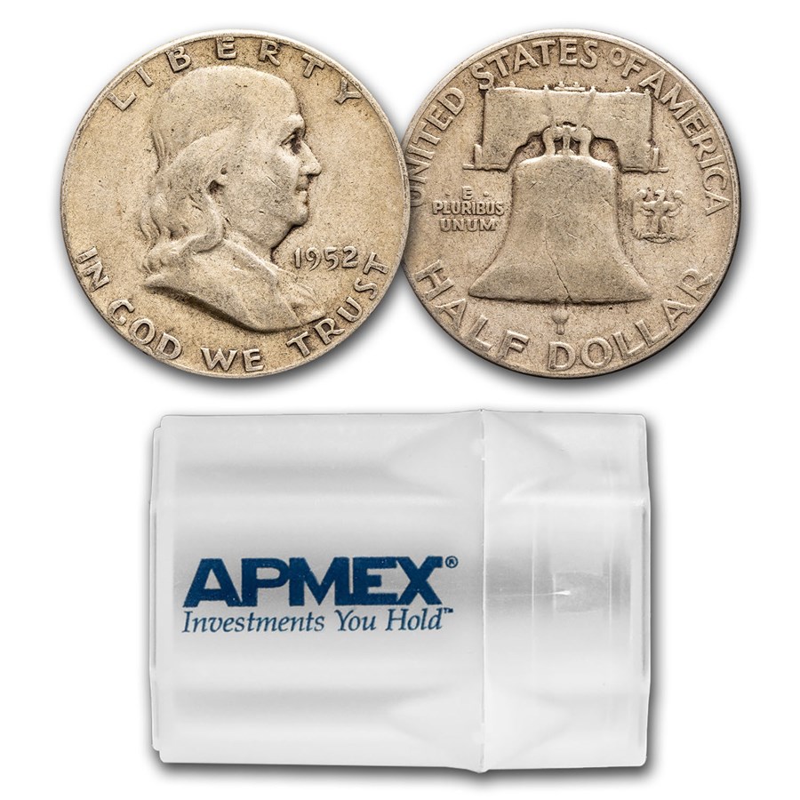 1952 Franklin Half Dollar 20-Coin Roll Avg Circ