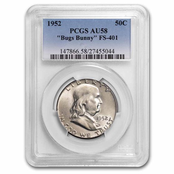 1952 Franklin Half Dollar AU-58 PCGS ('Bugs Bunny')
