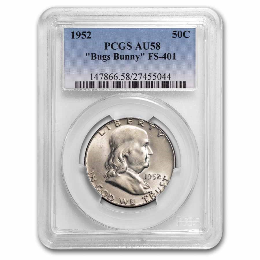 1952 Franklin Half Dollar AU-58 PCGS ('Bugs Bunny')