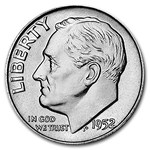 1952 Roosevelt Dime 50-Coin Roll BU