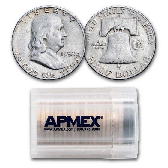 1952-S Franklin Half Dollar 20-Coin Roll Avg Circ 1952-S Franklin Half Dollar 20-Coin Roll Avg Circ