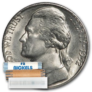 1952-S Jefferson Nickel 40-Coin Roll BU