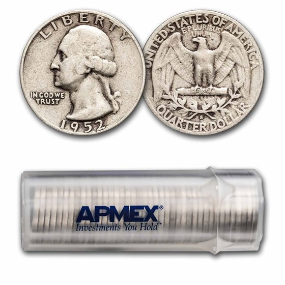1952-S Washington Quarter 40-Coin Roll Avg Circ 1952-S Washington Quarter 40-Coin Roll Avg Circ