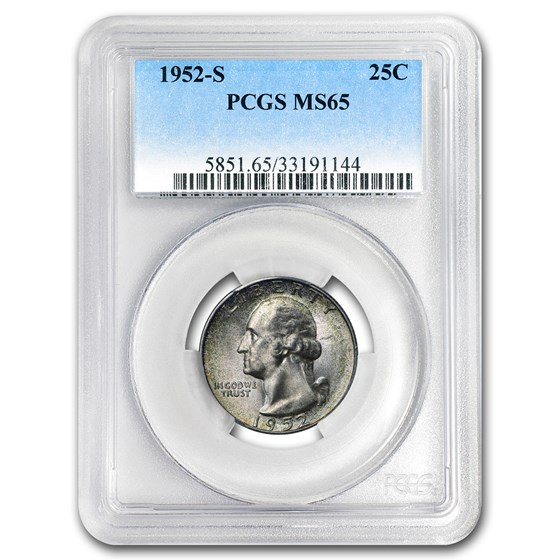 1952-S Washington Quarter MS-65 PCGS (Mint Set Toning) 1952-S Washington Quarter MS-65 PCGS (Mint Set Toning)