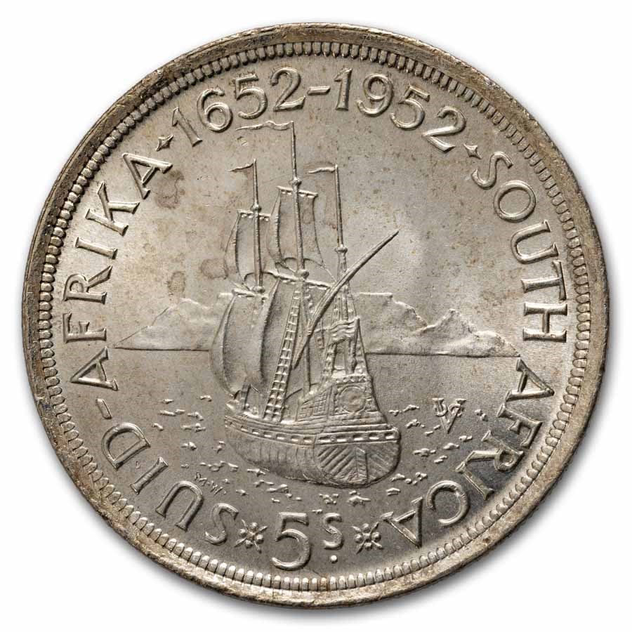 1952 South Africa Silver 5 Shillings BU (300th Anniv. Cape Town)