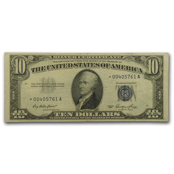 1953* $10 Silver Certificate VF (Fr#1706*) Star Note 1953* $10 Silver Certificate VF (Fr#1706*) Star Note
