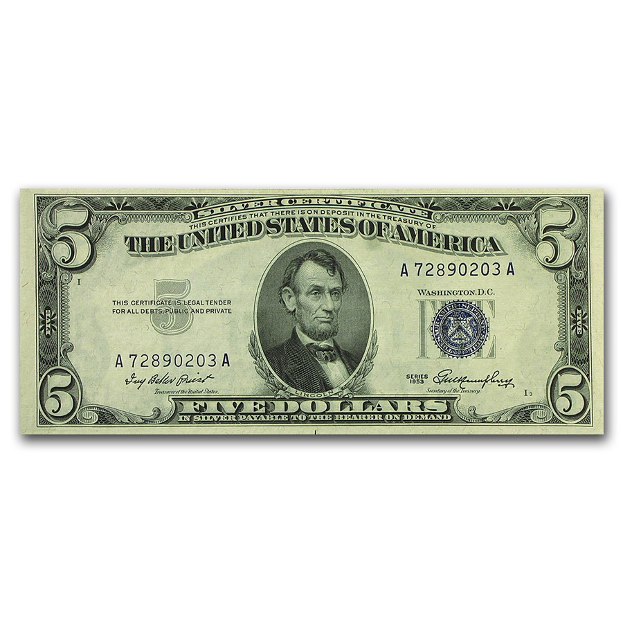 1953-1953-B $5.00 Silver Certificate CU