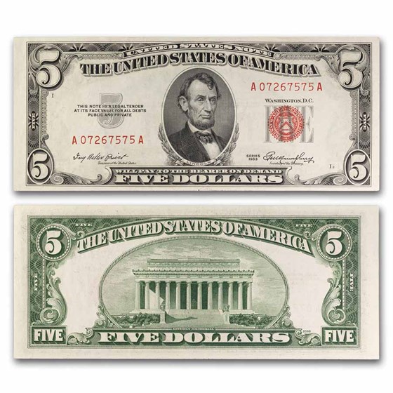 1953-1953-C $5.00 U.S. Note Red Seal CU 1953-1953-C $5.00 U.S. Note Red Seal CU