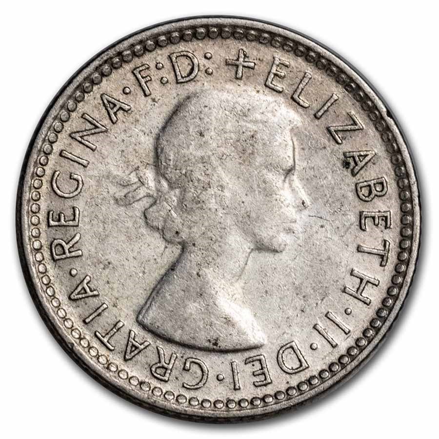 1953-1963 Australia Silver 6 Pence Elizabeth II Avg Circ