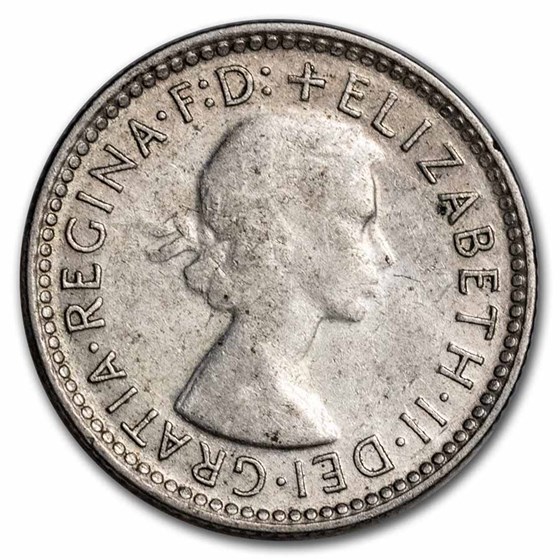 1953-1963 Australia Silver 6 Pence Elizabeth II Avg Circ 1953-1963 Australia Silver 6 Pence Elizabeth II Avg Circ