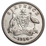 1953-1963 Australia Silver 6 Pence Elizabeth II Avg Circ