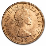 1953-1965 New Zealand Bronze Penny Tui Bird Elizabeth II BU (Red)
