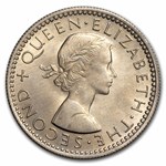 1953-1965 New Zealand Copper-Nickel 6 Pence Elizabeth II BU