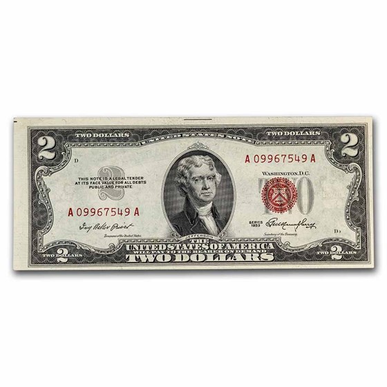 1953 $2.00 U.S. Notes Red Seal AU (Fr#1509) 1953 $2.00 U.S. Notes Red Seal AU (Fr#1509)