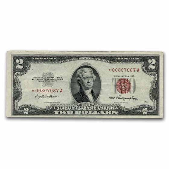 1953* $2.00 U.S. Notes Red Seal VF (Fr#1509*) Star Note 1953* $2.00 U.S. Notes Red Seal VF (Fr#1509*) Star Note
