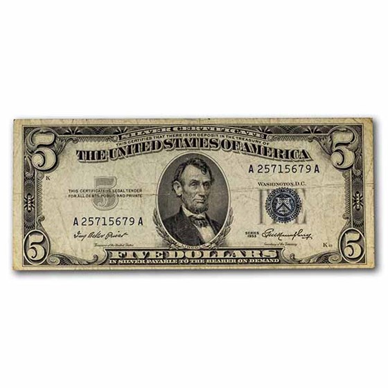 1953 $5.00 Silver Certificate VF (Fr#1655) 1953 $5.00 Silver Certificate VF (Fr#1655)