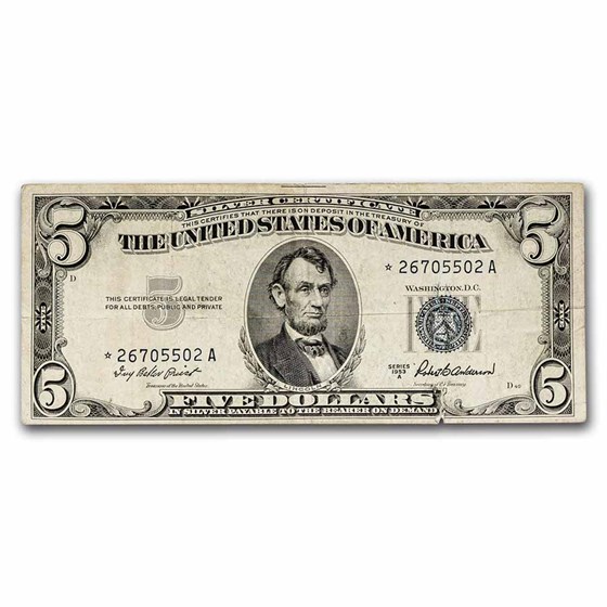 1953* $5.00 Silver Certificate VG (Fr#1655*) Star Note 1953* $5.00 Silver Certificate VG (Fr#1655*) Star Note