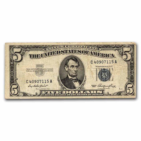1953 $5.00 Silver Certificate VG/VF (Fr#1655) 1953 $5.00 Silver Certificate VG/VF (Fr#1655)