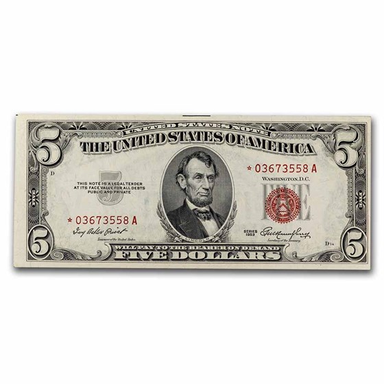 1953* $5 U.S. Note Red Seal AU (Fr#1532*) Star Note 1953* $5 U.S. Note Red Seal AU (Fr#1532*) Star Note