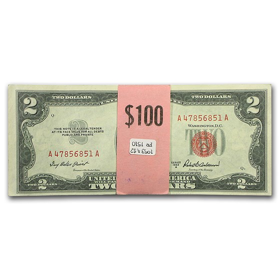 1953-A $2.00 U.S. Notes Red Seal CU (50 consecutive notes) 1953-A $2.00 U.S. Notes Red Seal CU (50 consecutive notes)
