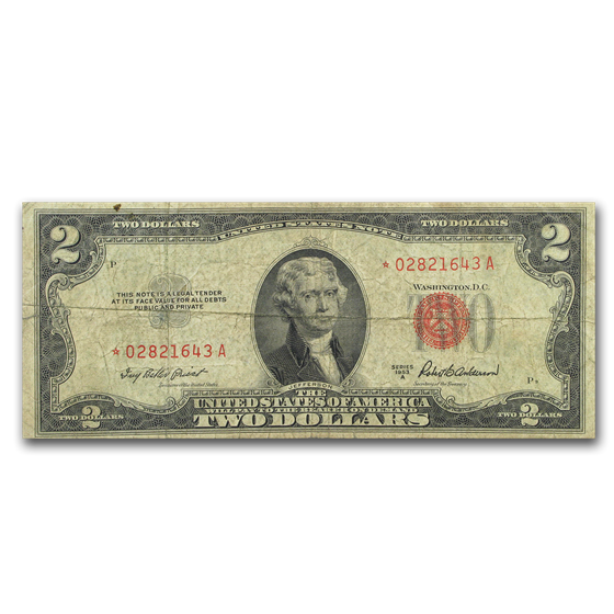 1953-A* $2.00 U.S. Notes Red Seal Fine (Star Note) 1953-A* $2.00 U.S. Notes Red Seal Fine (Star Note)