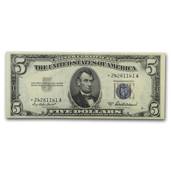 1953-A* $5.00 Silver Certificate AU (Fr#1656*) Star Note 1953-A* $5.00 Silver Certificate AU (Fr#1656*) Star Note