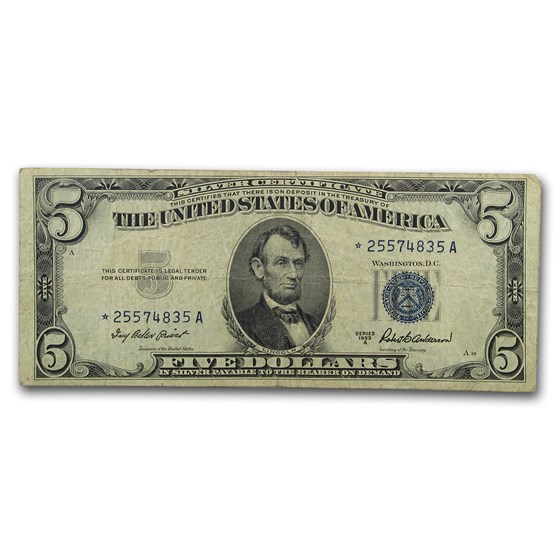 1953-A* $5.00 Silver Certificate Fine (Fr#1656*) Star Note 1953-A* $5.00 Silver Certificate Fine (Fr#1656*) Star Note