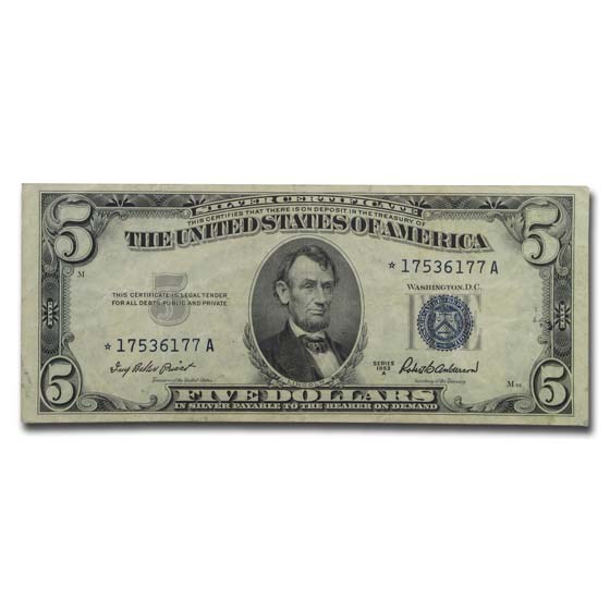 1953-A* $5.00 Silver Certificate VF (Fr#1656*) Star Note 1953-A* $5.00 Silver Certificate VF (Fr#1656*) Star Note