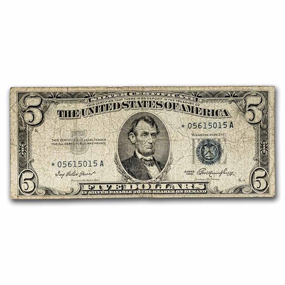 1953-A* $5.00 Silver Certificate VG (Fr#1656*) Star Note 1953-A* $5.00 Silver Certificate VG (Fr#1656*) Star Note